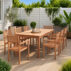 Durable 8 Pcs Stackable Teak Wood Outdoor Chairs