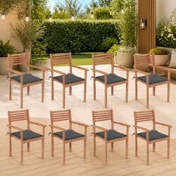 8-Piece Stackable Teak Wood Outdoor Dining Chairs