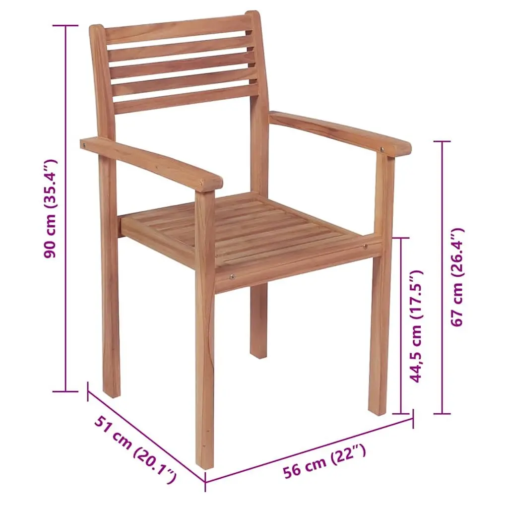 8-Piece Stackable Teak Wood Outdoor Dining Chairs