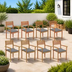 Durable 8-Piece Teak Wood Outdoor Garden Chairs with Cushions