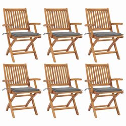 6-Piece Folding Outdoor Chairs Set with Cushions in Grey