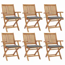6-Piece Folding Outdoor Chairs Set with Cushions in Grey