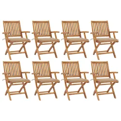 8-Piece Teak Wood Folding Garden Chairs with Cushions