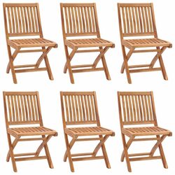 Sturdy Brown Teak Wood Outdoor Folding Chairs Set of 6