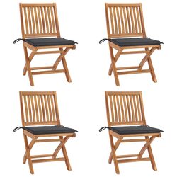 Teak Wood Folding Garden Chairs Set with Cushions - 4 pcs