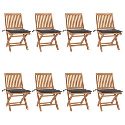 Teak Wood Folding Garden Chairs with Cushions - 8 pcs