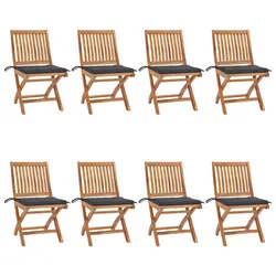 Teak Wood Folding Garden Chairs with Cushions - 8 pcs