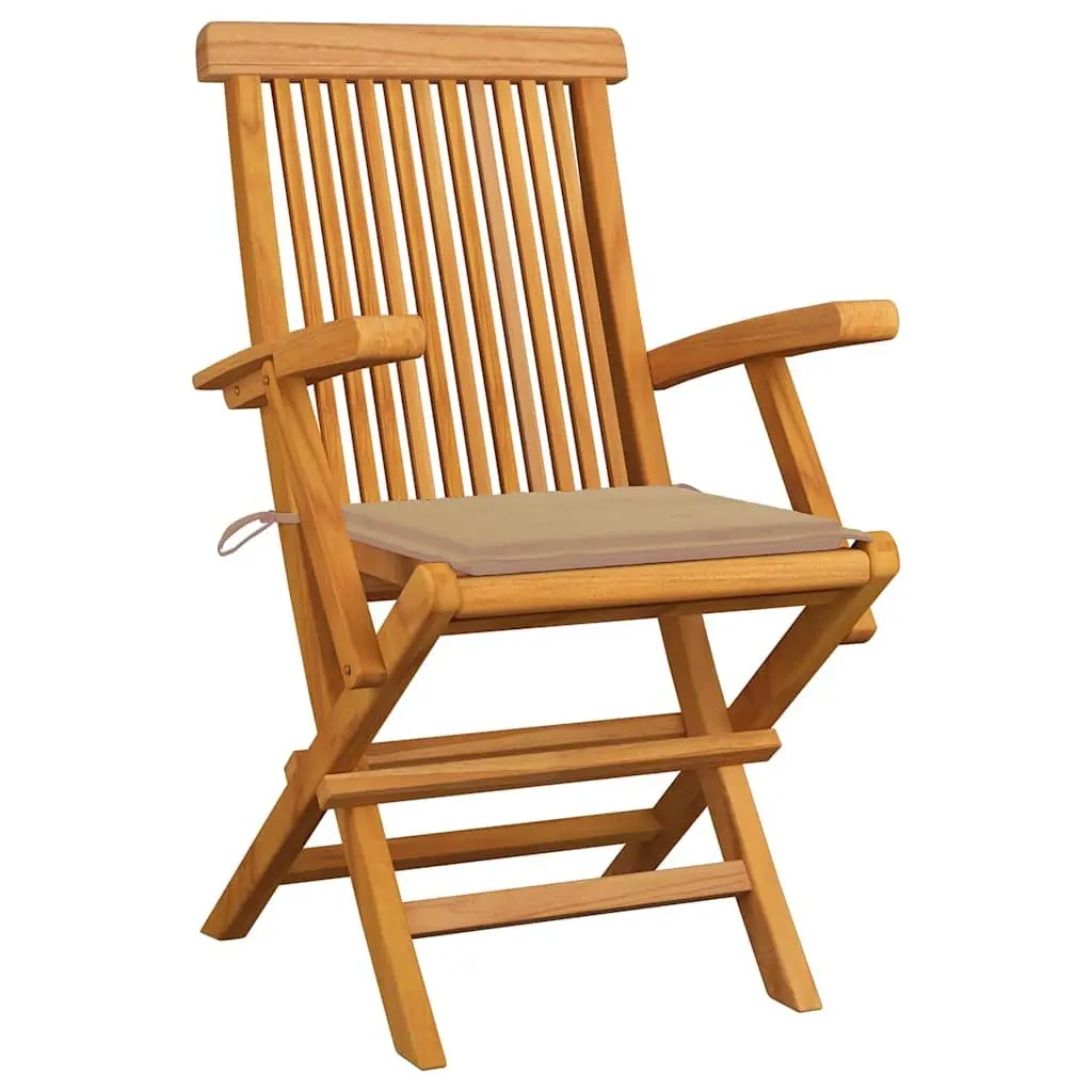 Outdoor Garden Chairs Teak Wood Folding 8 Pieces Natural with Beige Cushions