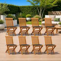 Durable Outdoor Folding Garden Chairs Set of 8 in Teak