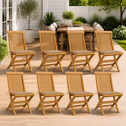 Durable Set of 8 Folding Garden Chairs with Cushions