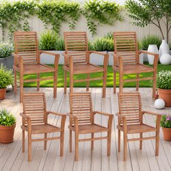 6-Piece Teak Wood Stacking Dining Chairs for Patio