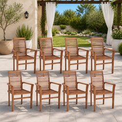 Teak Wood Stacking Dining Chairs Set of 8 for Outdoors