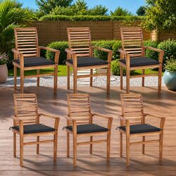 Set of 6 Stackable Teak Wood Dining Chairs