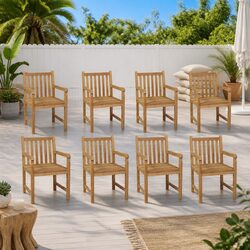 Brown 8-Piece Solid Teak Wood Outdoor Chair Set
