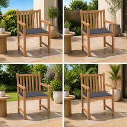 Premium Teak Wood Outdoor Chairs Set with Cushions - 4 Pieces