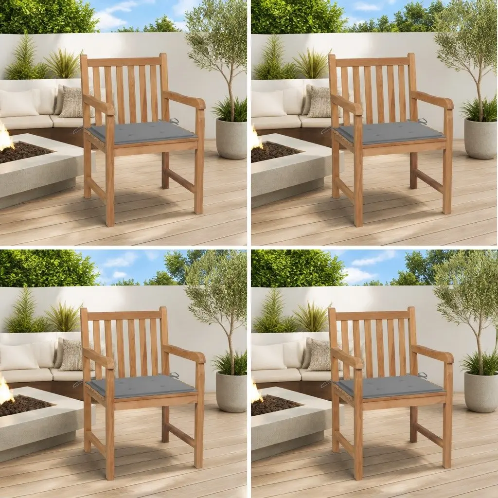 Garden Chairs Teak Wood 4 Piece Set Grey Cushions