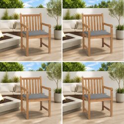 Premium Teak Wood Outdoor Chairs Set with Grey Cushions