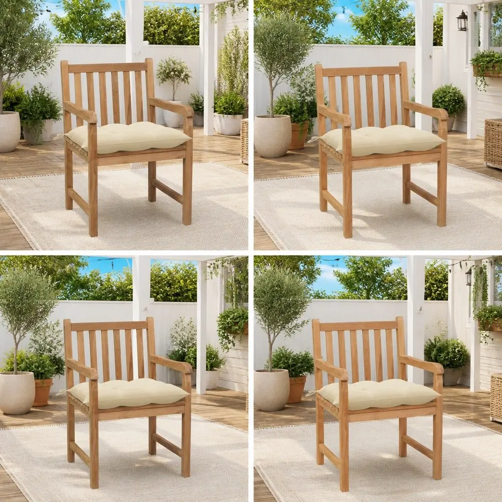 Set of 4 Solid Teak Outdoor Garden Chairs with Cushions