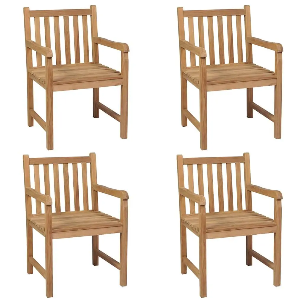 Set of 4 Solid Teak Outdoor Garden Chairs with Cushions