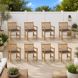 8-Piece Outdoor Garden Chairs Set in Teak with Cushions