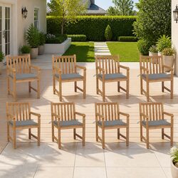 8-Piece Outdoor Dining Chair Set with Grey Cushions