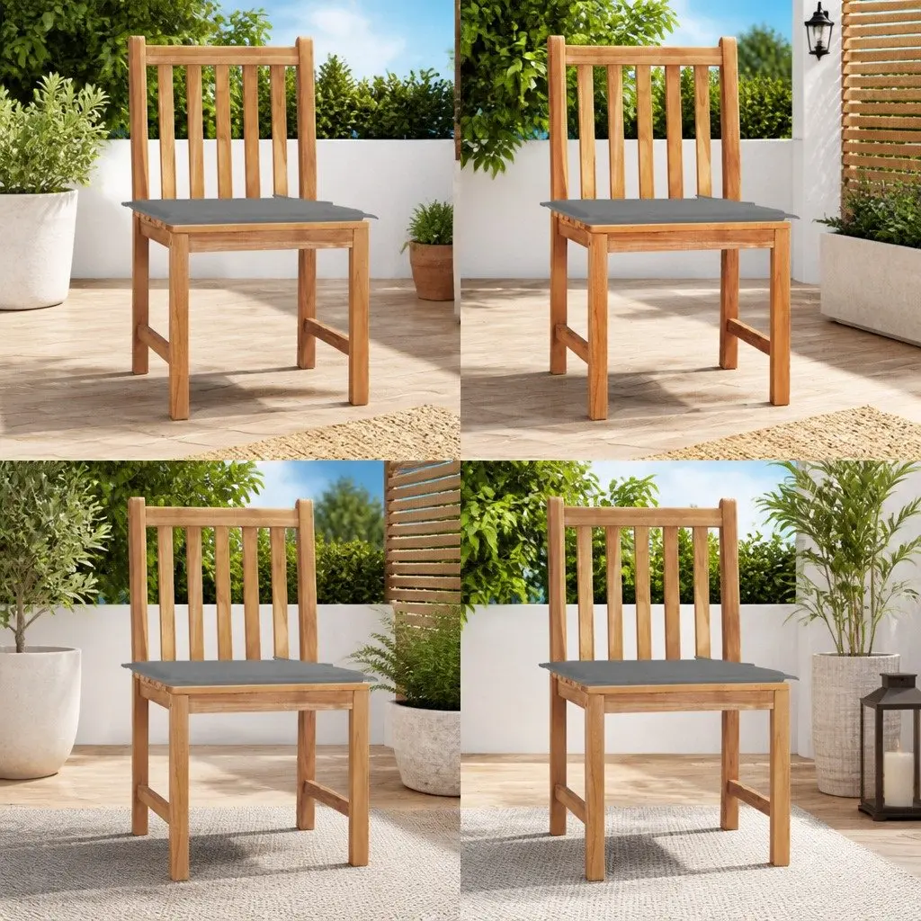 Outdoor Garden Chairs Set Teak Wood Grey with Cushions 4 Piece