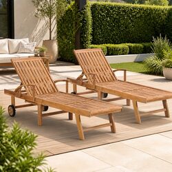 Solid Teak Wood Sun Lounger Set with Slatted Design