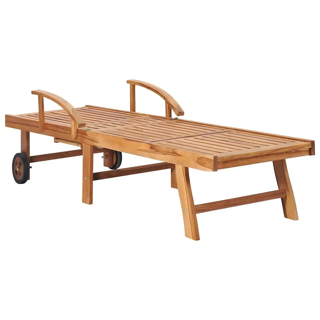 Sun Lounger 2 pcs Solid Teak Wood Slatted Design Garden Patio Outdoor Daybed