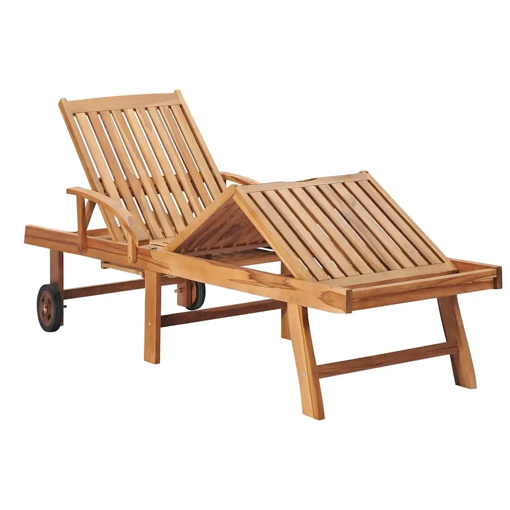 Sun Lounger 2 pcs Solid Teak Wood Slatted Design Garden Patio Outdoor Daybed