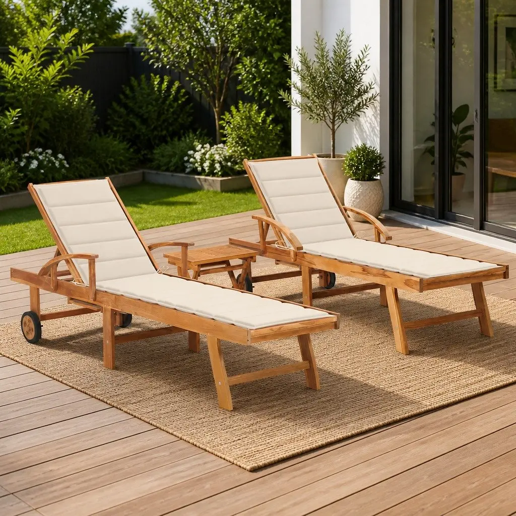 Sun Lounger Set with Adjustable Backrest and Side Table