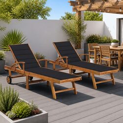 Teak Wood Sun Loungers with Adjustable Cushions – 2 Pcs