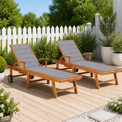 Premium Teak Wood Sun Lounger Daybed with Grey Cushion