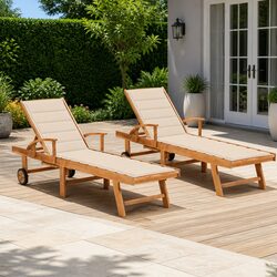 Teak Wood Sun Lounger Daybed Set with Adjustable Backrest