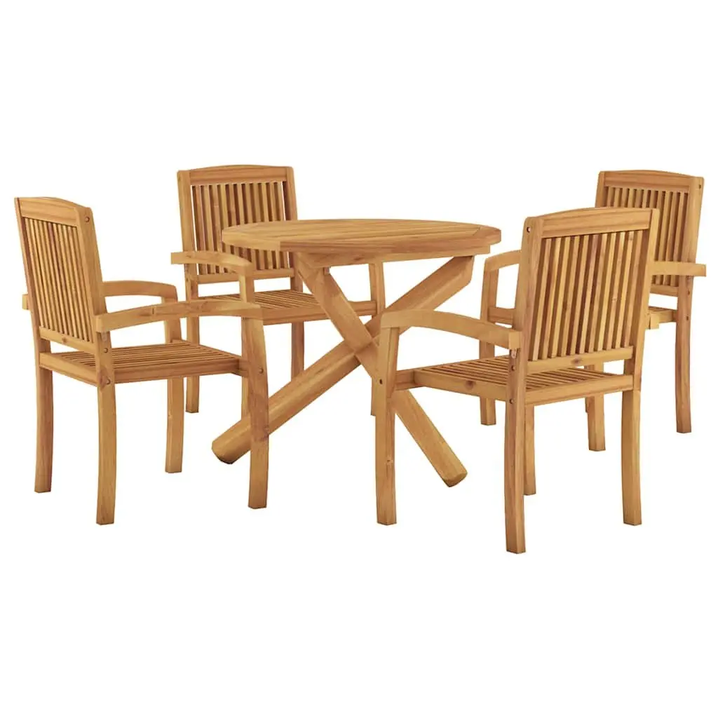 5 Piece Outdoor Dining Set Made of Solid Teak Wood