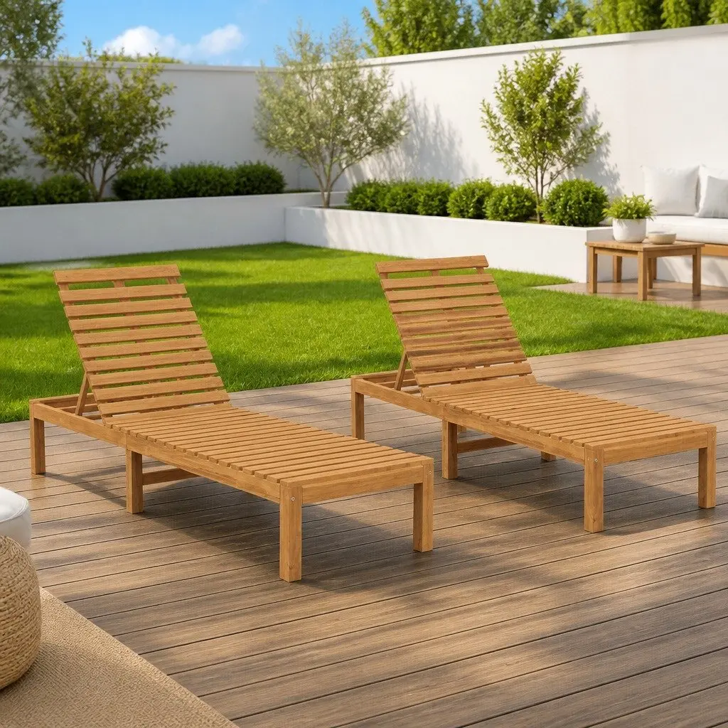 Adjustable Backrest Sun Lounger Set in Solid Teak
