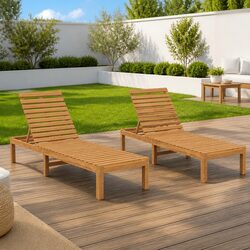Adjustable Backrest Sun Lounger Set in Solid Teak