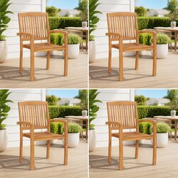 Teak Wood Stacking Garden Chairs 4 pcs Outdoor Dining Set