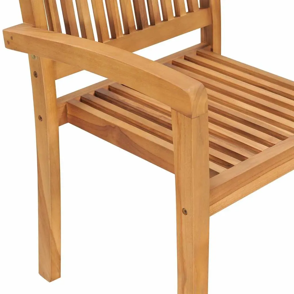 Outdoor Stacking Garden Chairs Solid Teak Wood Brown 4 Piece