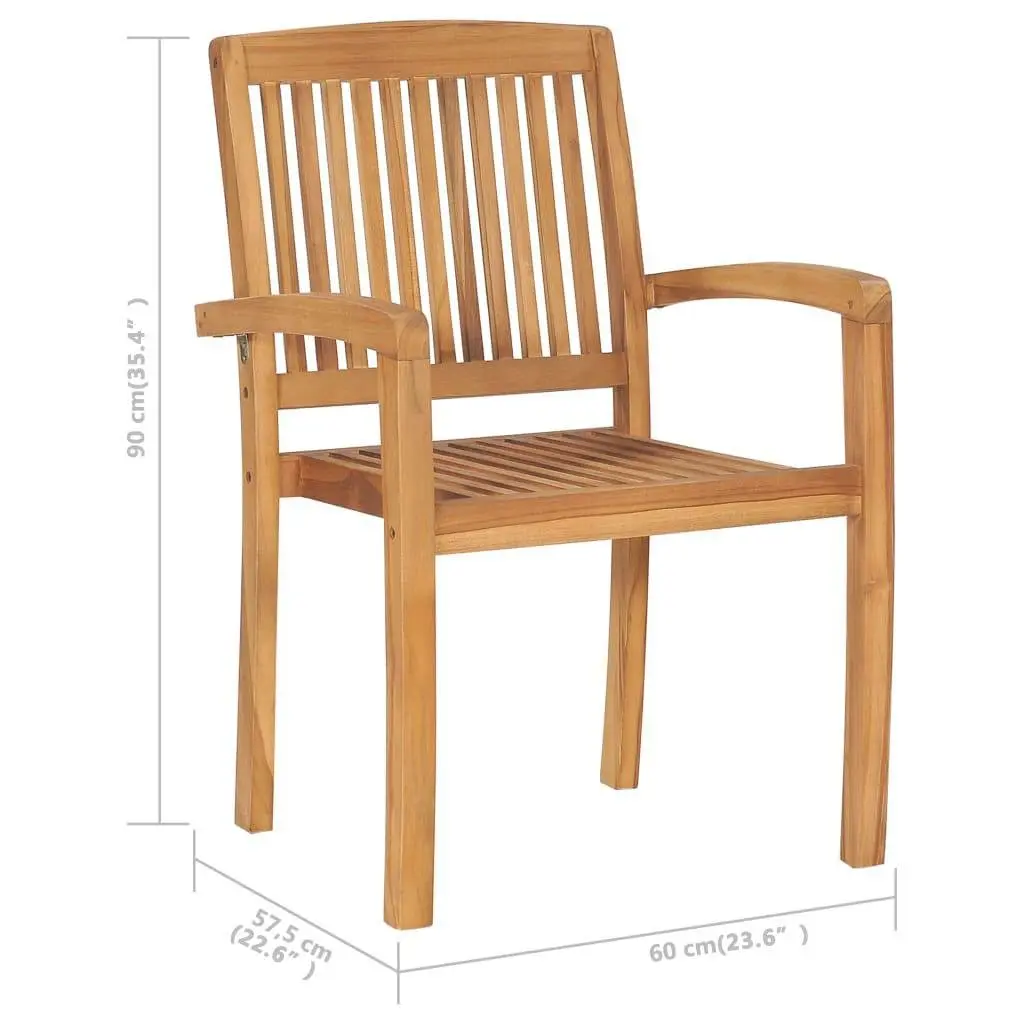 Outdoor Stacking Garden Chairs Solid Teak Wood Brown 4 Piece