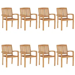 8-Piece Outdoor Teak Wood Stacking Chairs Set