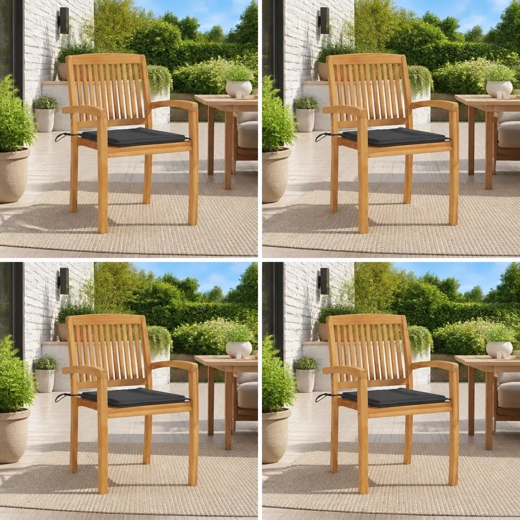 Set of 4 Stacking Outdoor Chairs with Cushions in Teak Wood