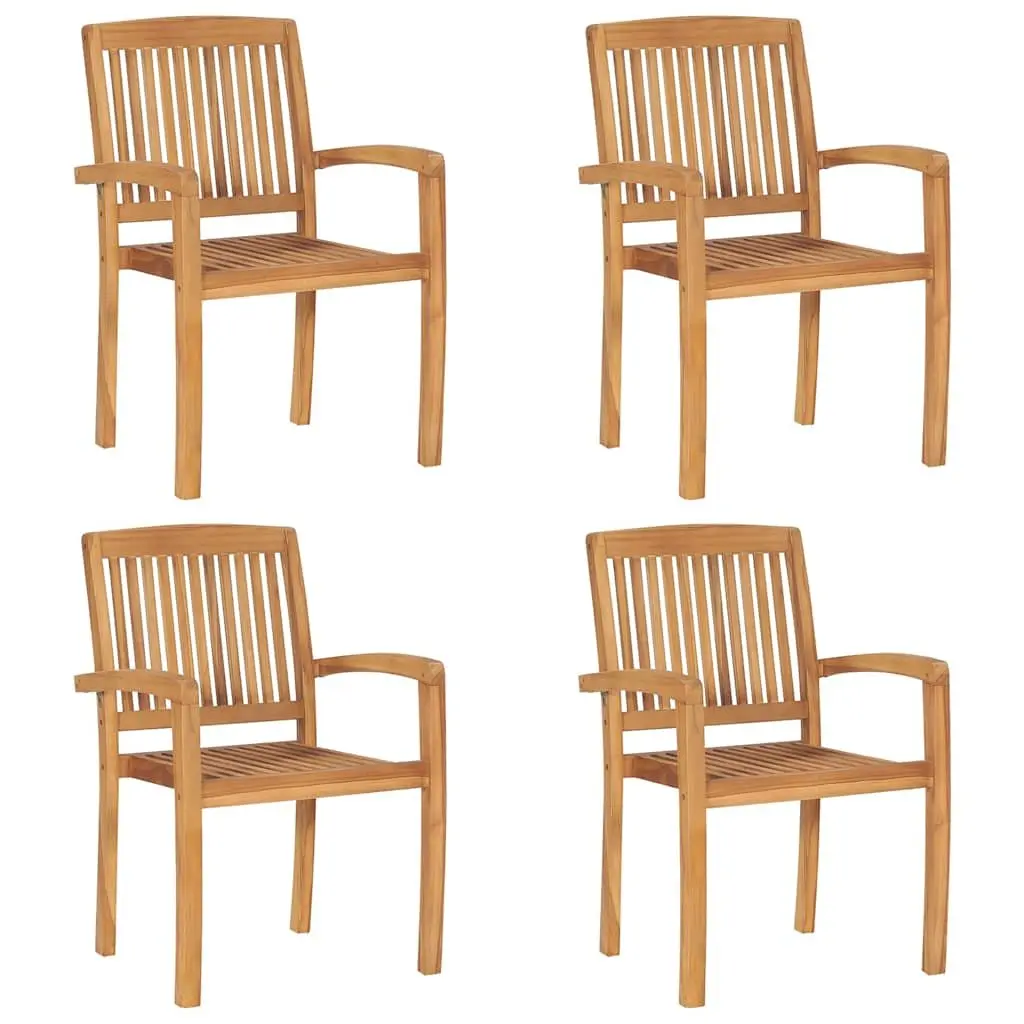 Set of 4 Stacking Outdoor Chairs with Cushions in Teak Wood