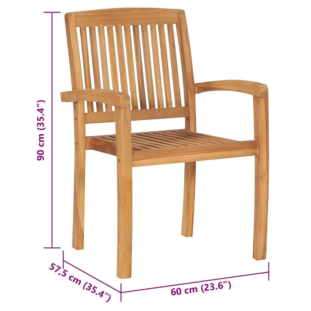 Set of 4 Stacking Outdoor Chairs with Cushions in Teak Wood