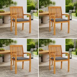 Teak Wood Garden Chairs Set of 4 with Cushions in Grey