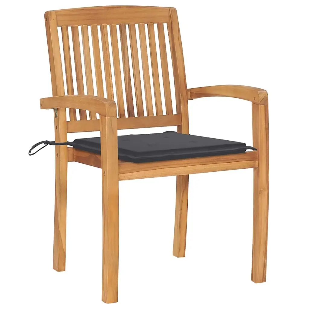 Outdoor Stacking Garden Chairs with Cushions Set 6 Piece Teak Wood Anthracite