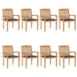 Teak Wood Stacking Garden Chairs Set of 8 with Cushions