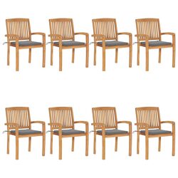 Premium Teak Wood Stacking Garden Chairs with Cushions - 8 Pieces