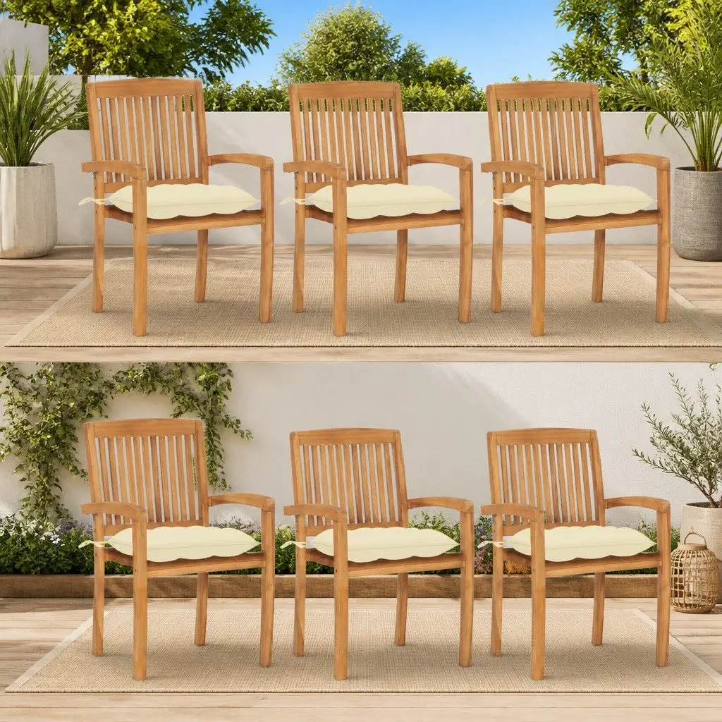 Solid Teak Wood Stacking Garden Chairs with Cushions Set
