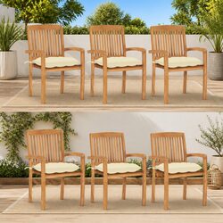 Stacking Garden Chairs with Cushions 6 pcs Solid Teak Wood Outdoor Patio Seating