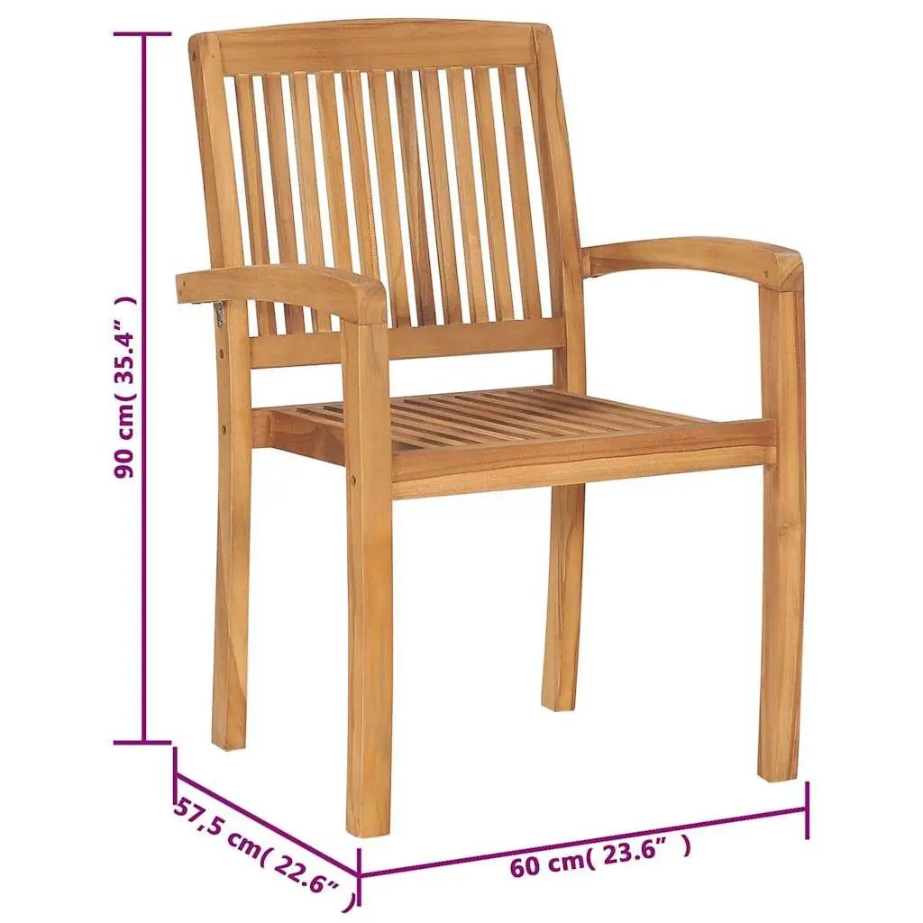 Solid Teak Wood Stacking Garden Chairs with Cushions Set
